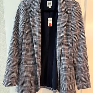 Women's Blue Plaid Blazer Jacket GAP Size 6